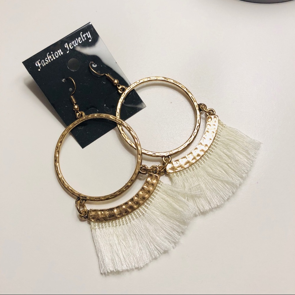 NWT Fashion Jewelry Tassel Hoop Boho Gold Earrings